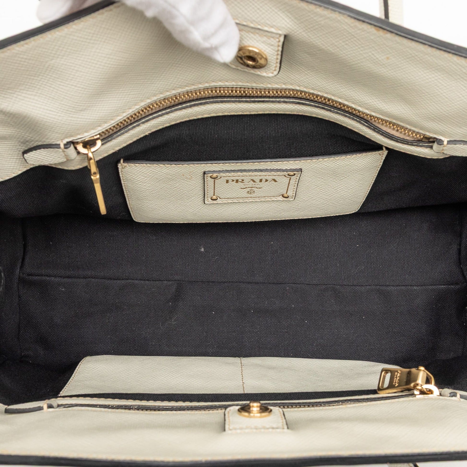 Prada Bicolor Saffiano Cuir Trimmed Canvas Satchel