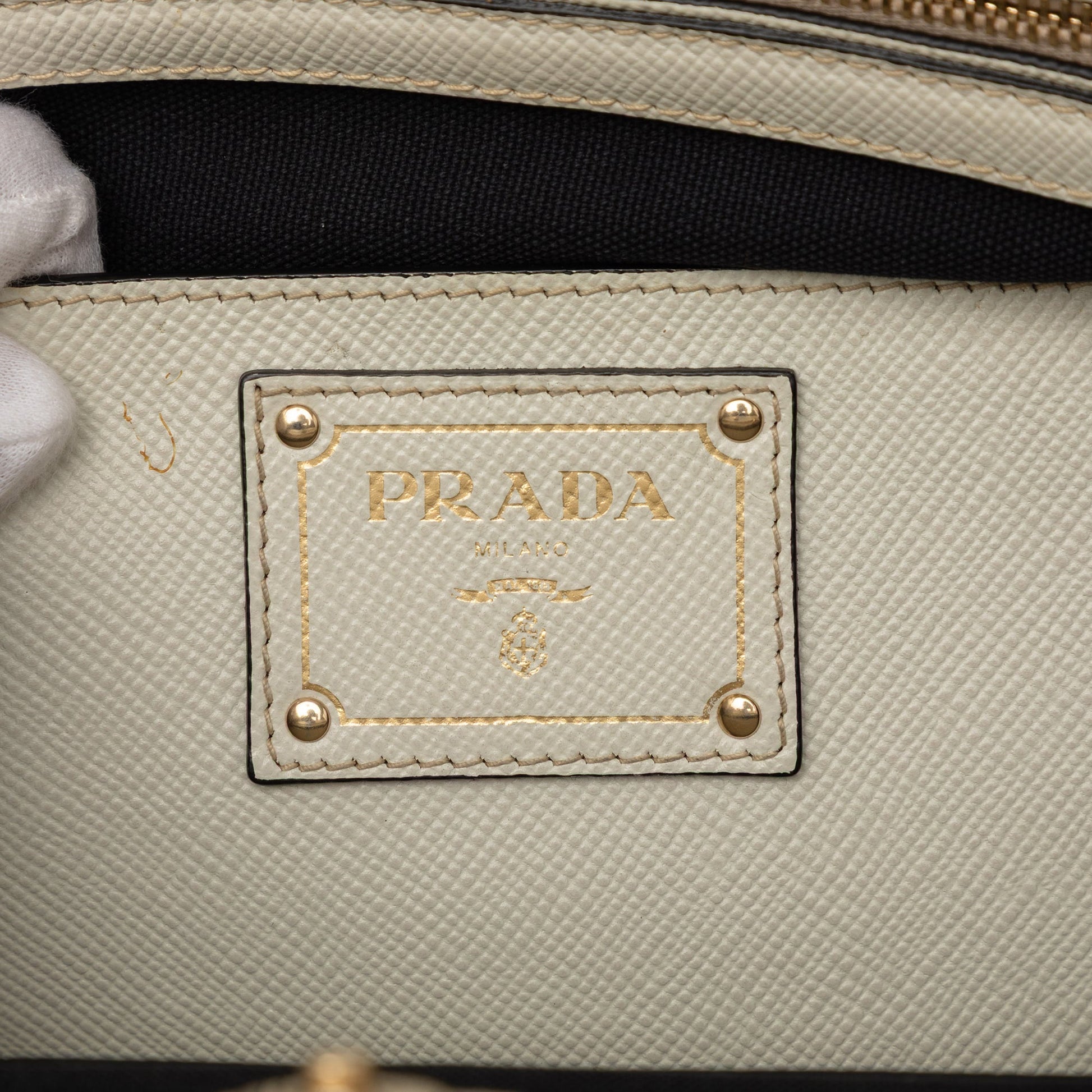 Prada Bicolor Saffiano Cuir Trimmed Canvas Satchel