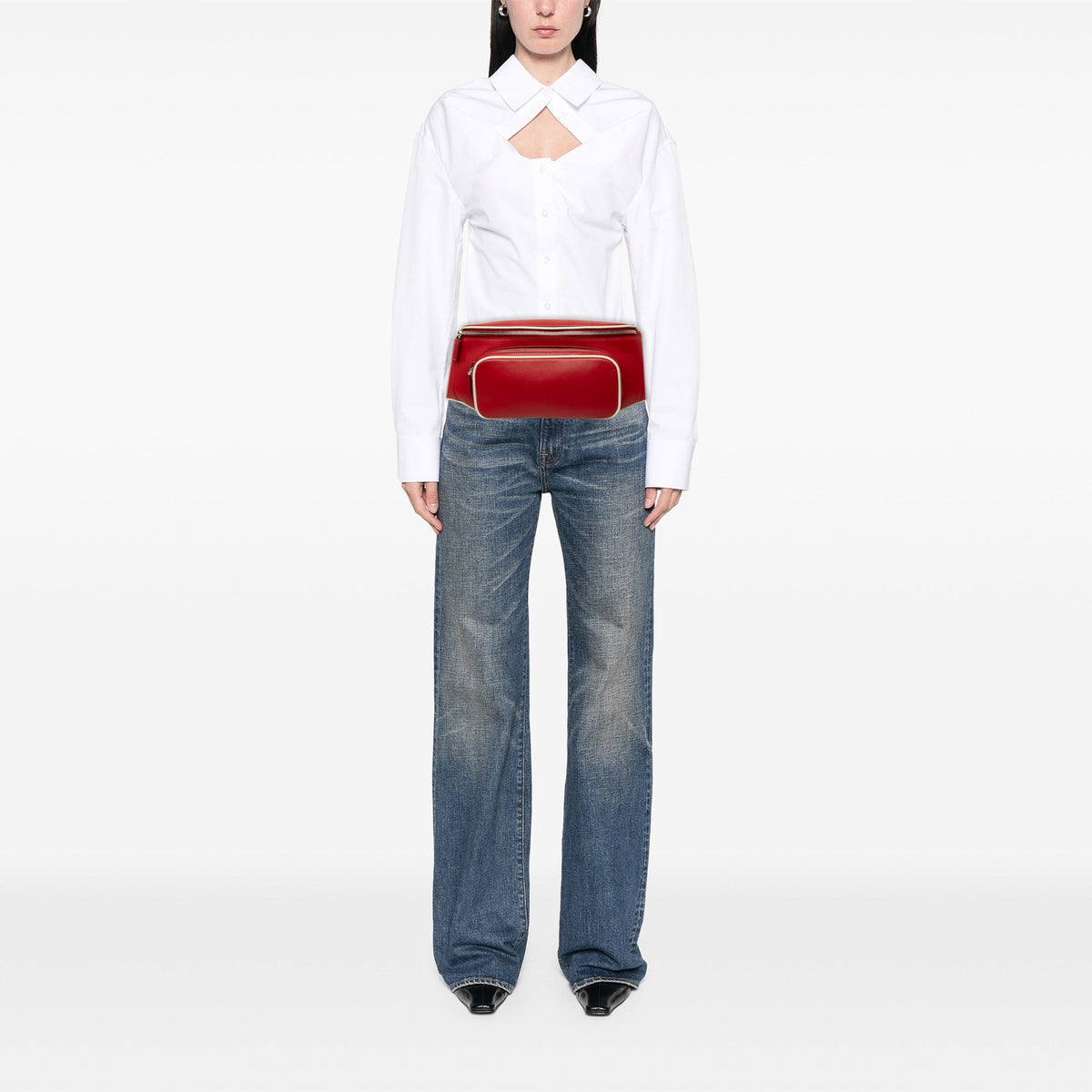 Prada Leather Zip Pocket Belt Bag — Red