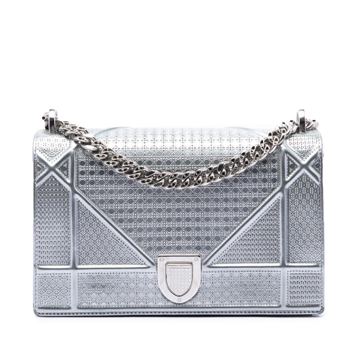 Dior Microcannage Patent Diorama Crossbody Bag — Silver