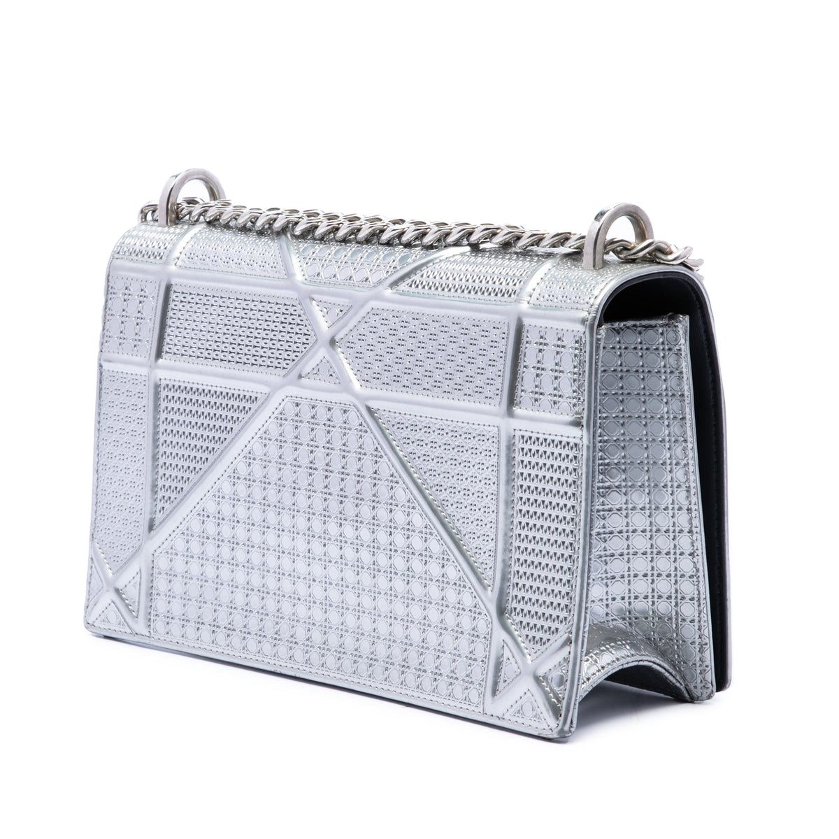 Dior Microcannage Patent Diorama Crossbody Bag — Silver