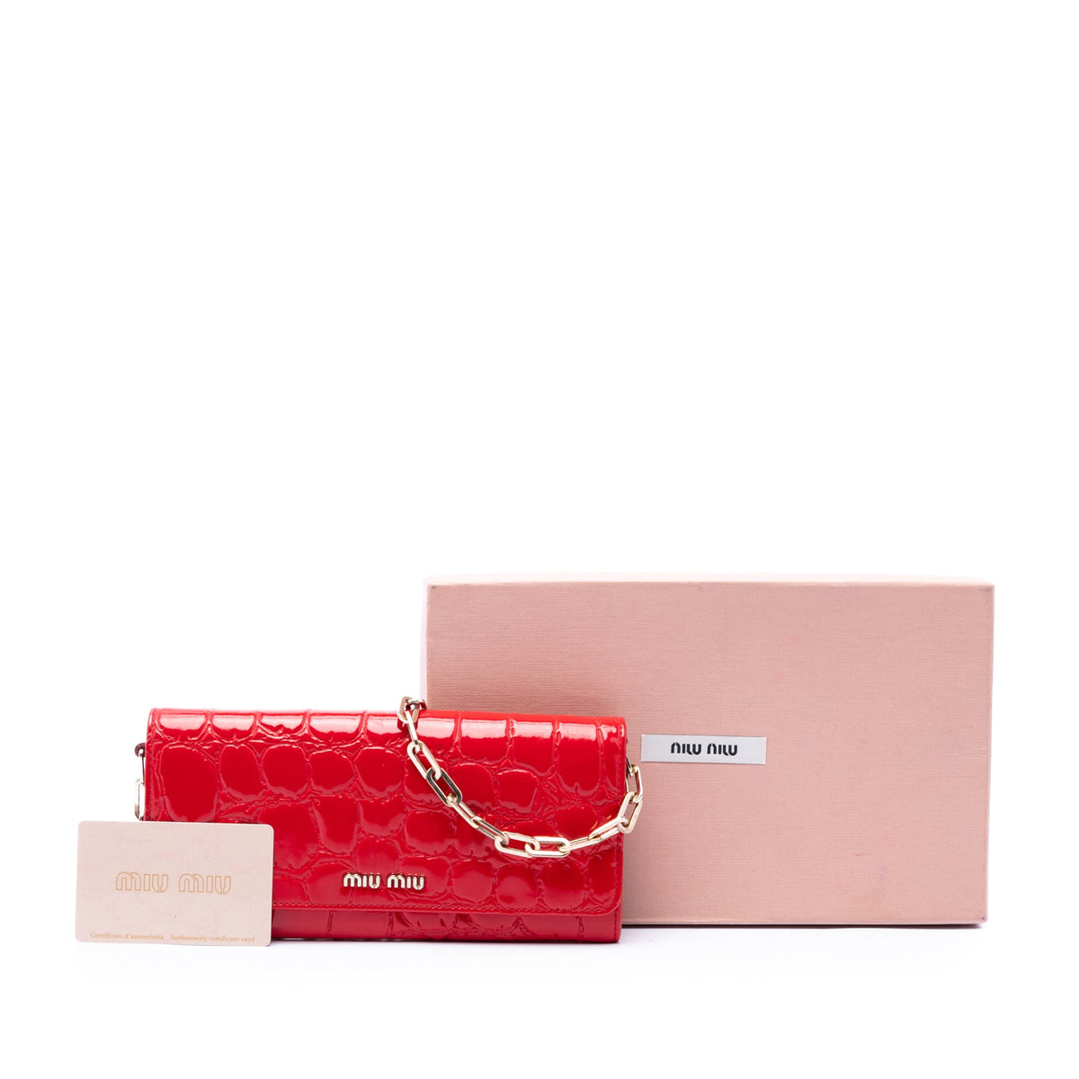 Miu Miu Croc Embossed Patent Wallet On Chain