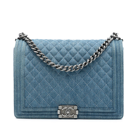 Chanel Large Quilted Denim Boy Flap