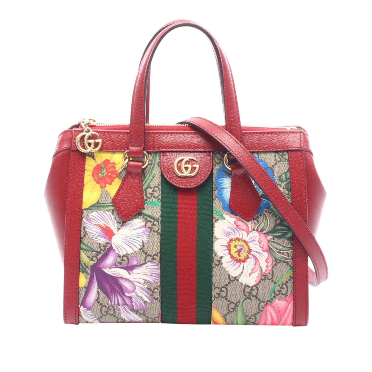 Gucci Small GG Supreme Flora Ophidia Satchel — Beige
