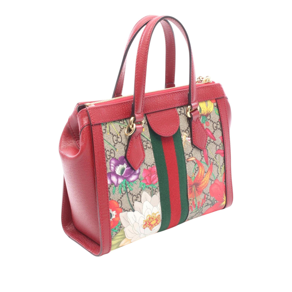 Gucci Small GG Supreme Flora Ophidia Satchel — Beige