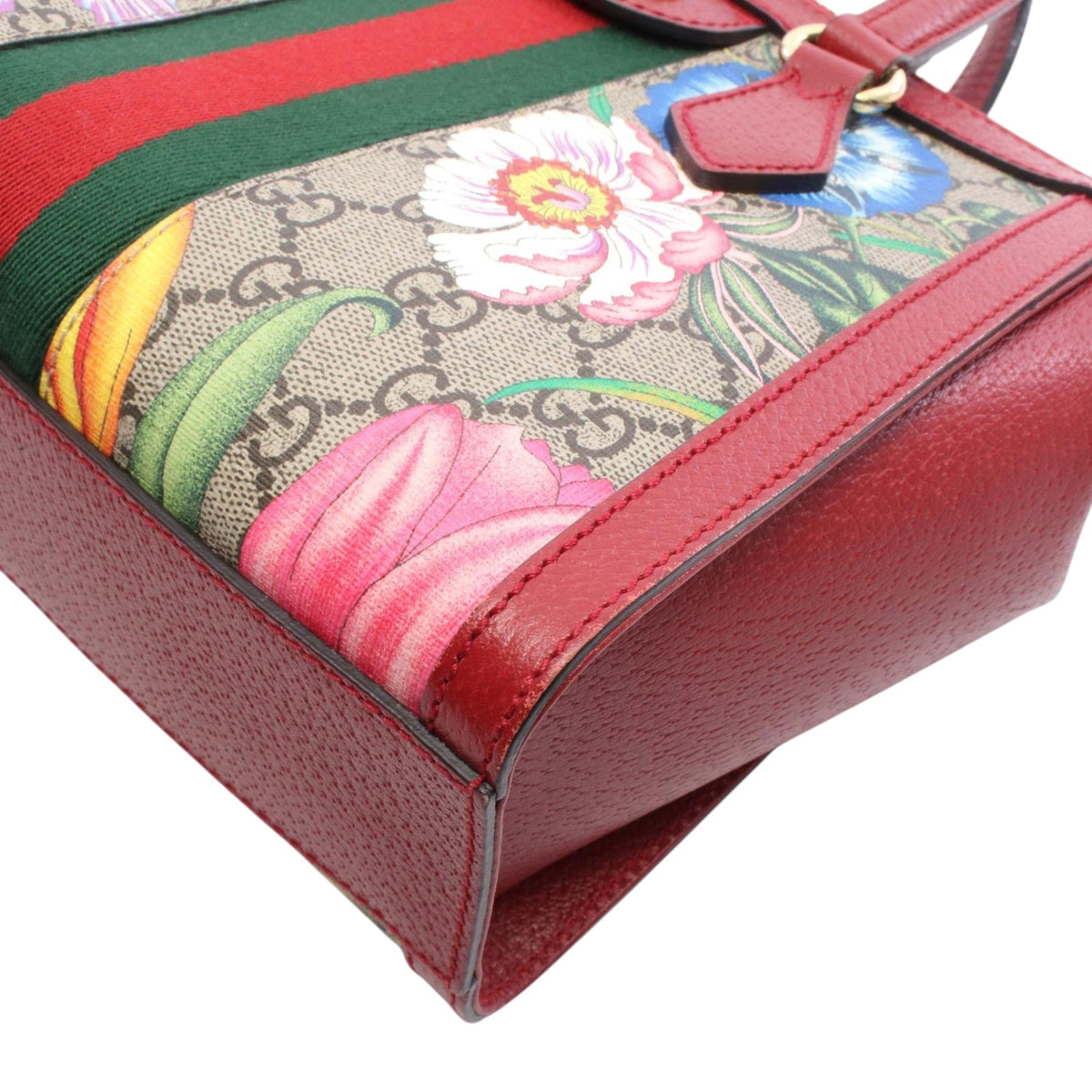 Gucci Small GG Supreme Flora Ophidia Satchel — Beige