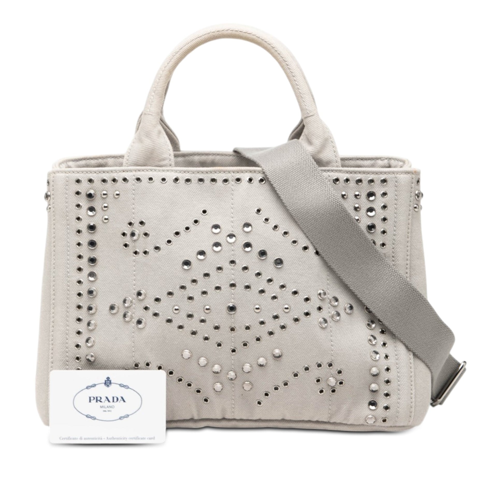 Prada Small Denim Canapa Bijoux and Grommet Satchel