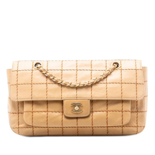 Chocolate Bar Lambskin Wild Stitch Chain Flap