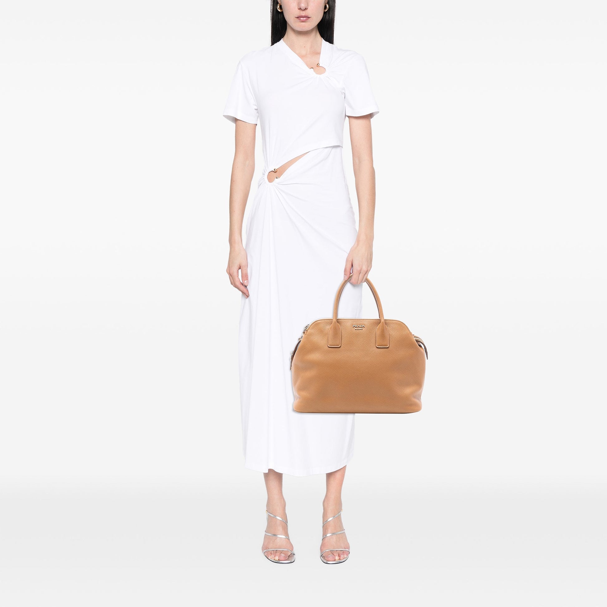 Prada Saffiano Cuir Triple Zip Dome Top Handle Bag