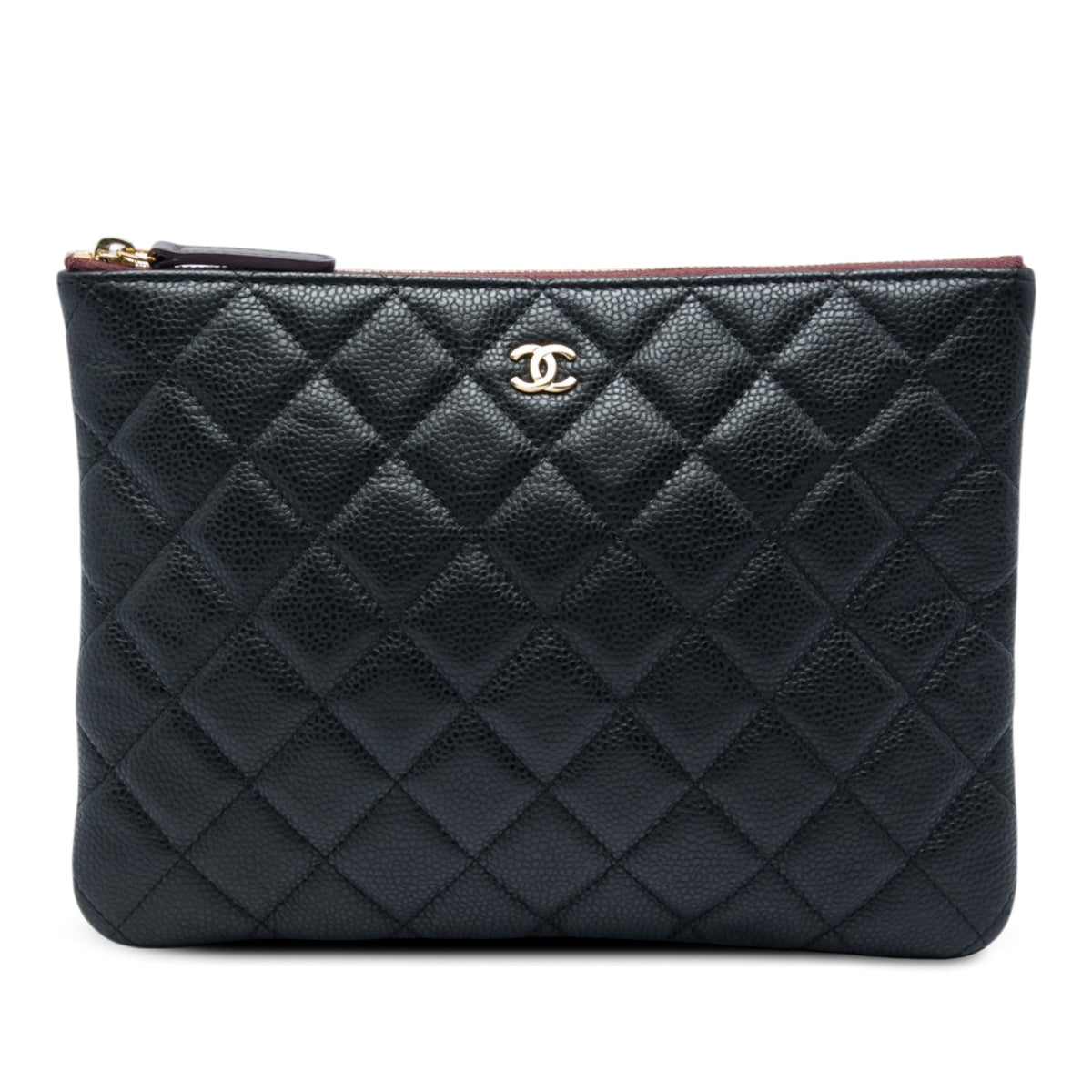 Chanel Small Quilted Caviar O Case Clutch — Black