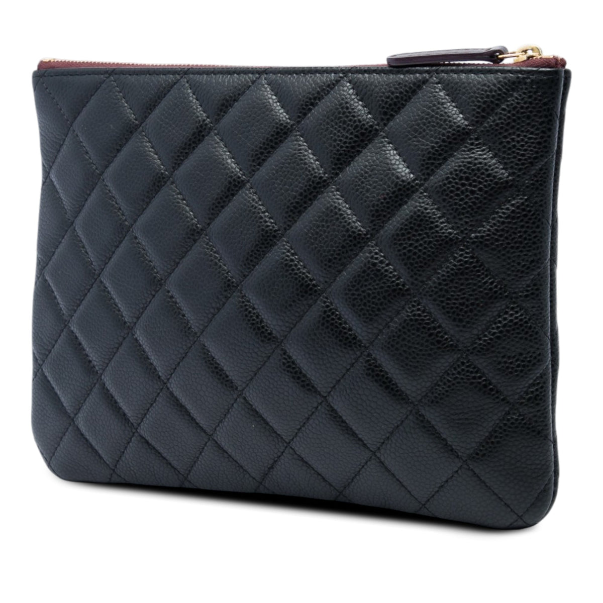 Chanel Small Quilted Caviar O Case Clutch — Black