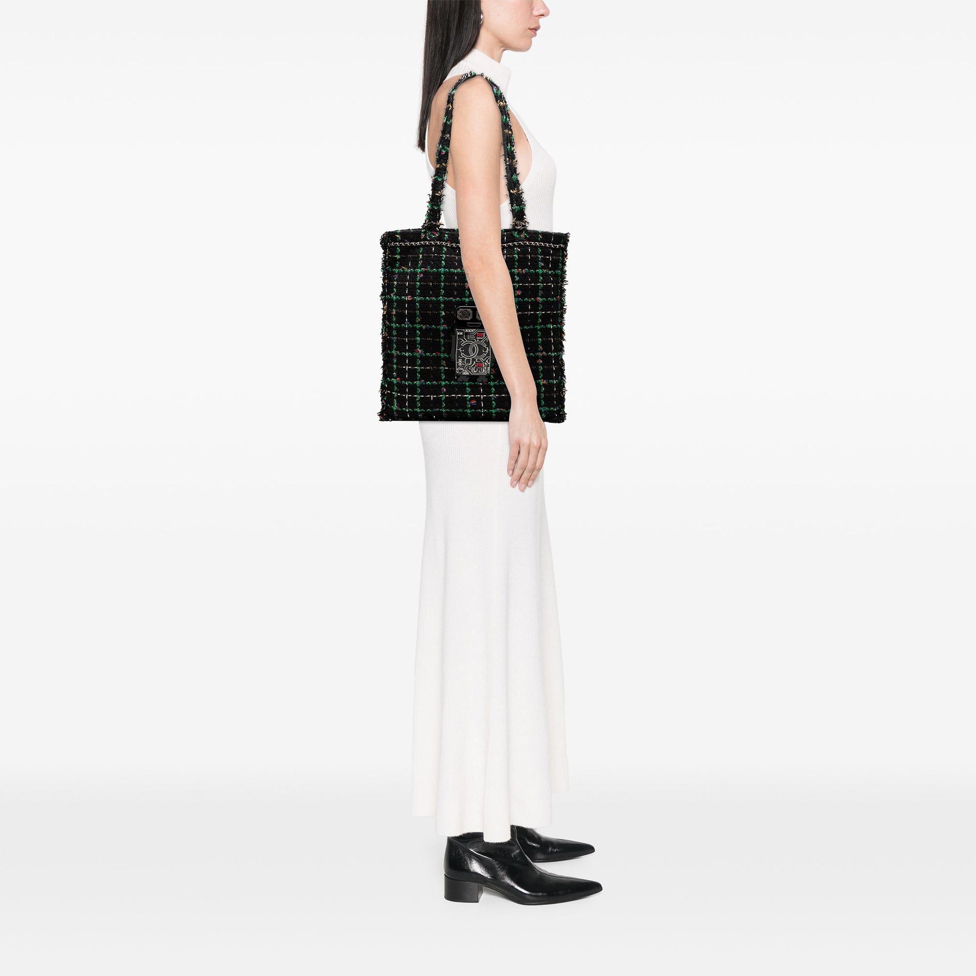 Chanel Large Tweed Resin Embellished Robot Shopping Tote