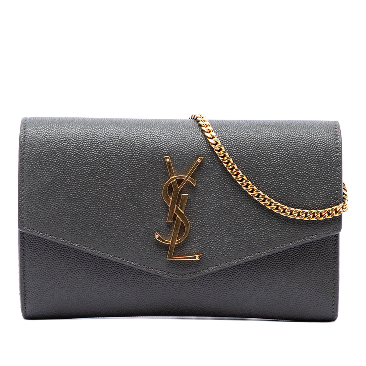 Saint Laurent Grain De Poudre Uptown Chain Wallet — Gray