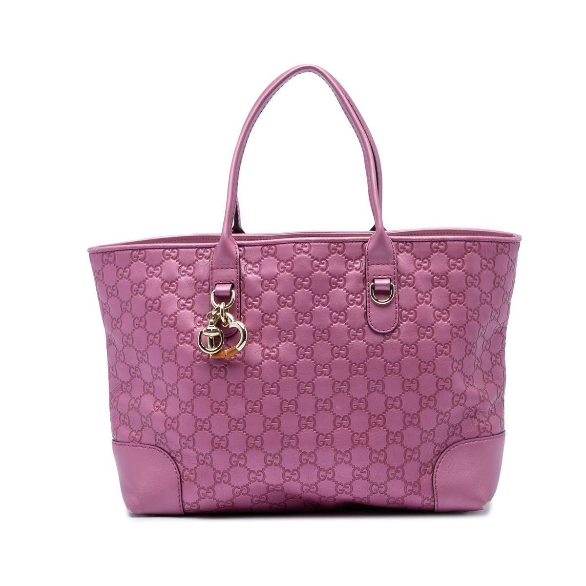 Gucci Metallic Guccissima Heart Bit Tote — Pink