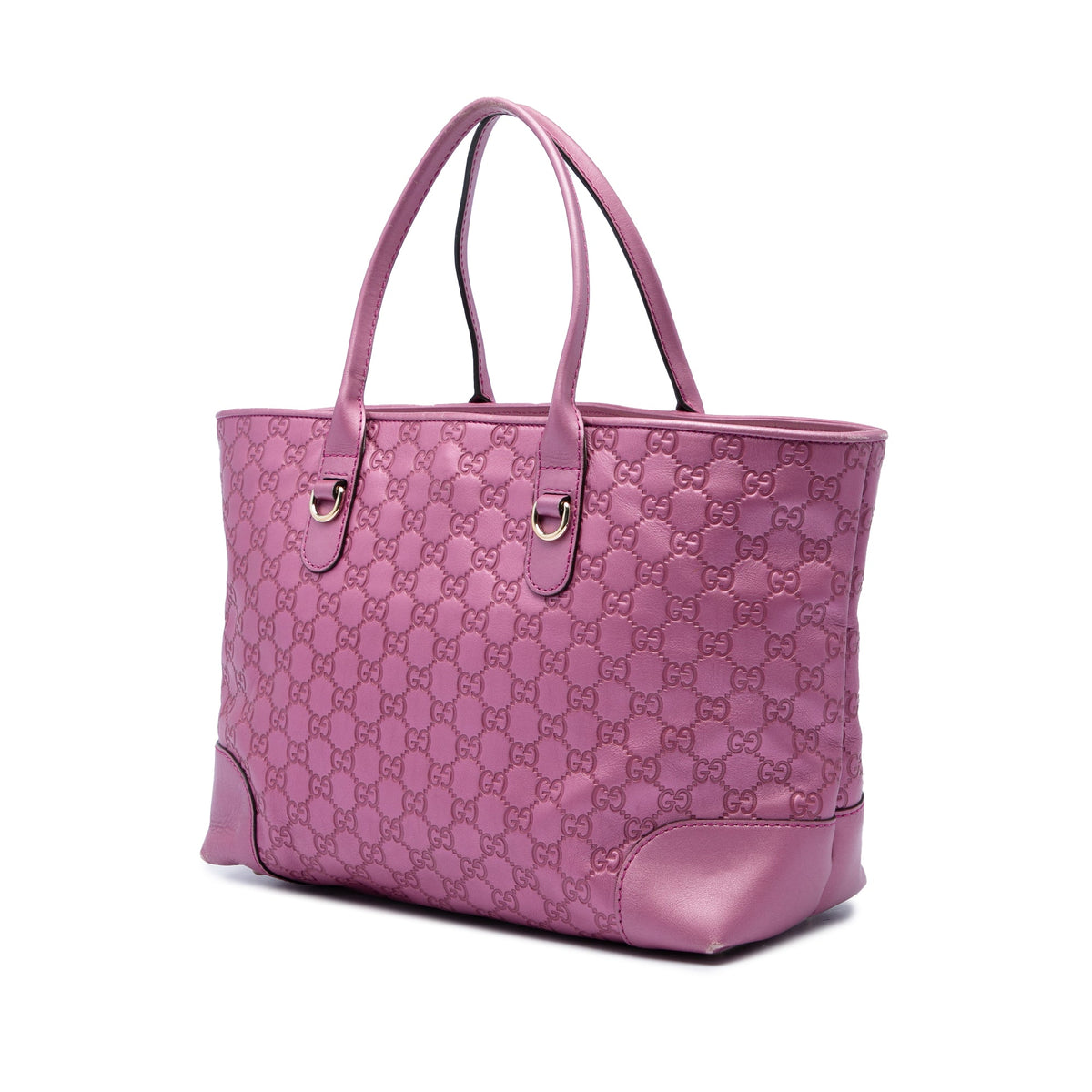 Gucci Metallic Guccissima Heart Bit Tote — Pink