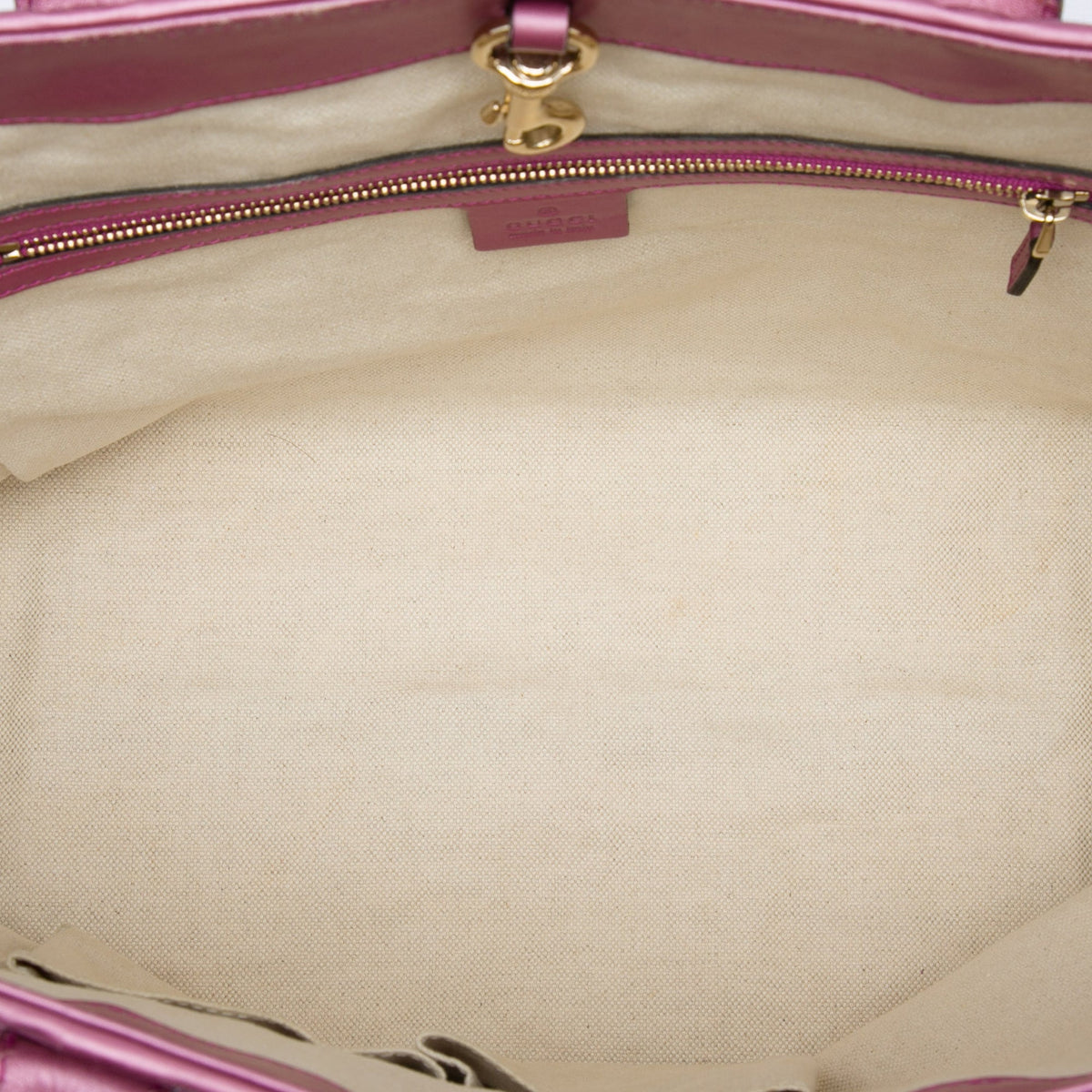 Gucci Metallic Guccissima Heart Bit Tote — Pink