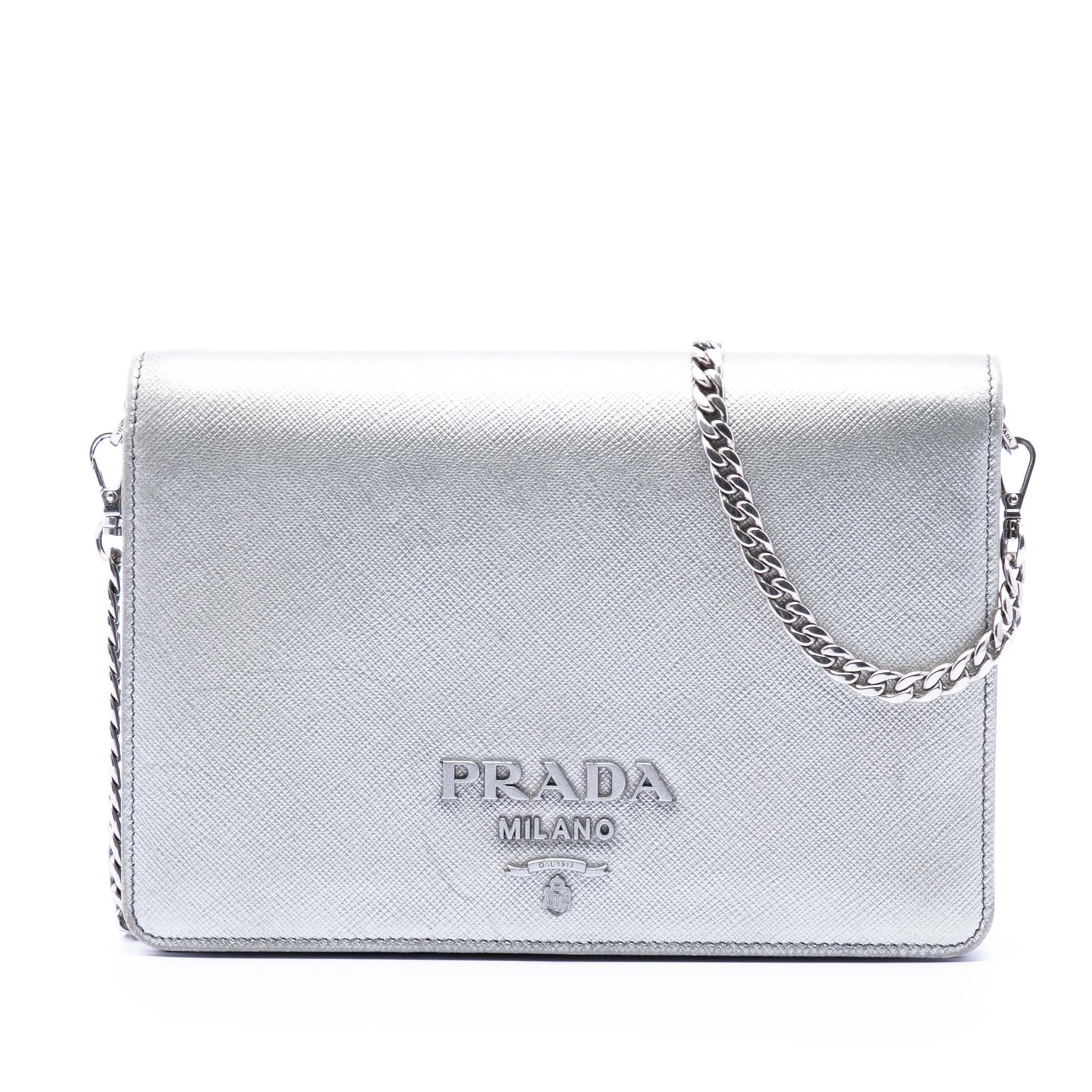 Prada Metallic Saffiano Lux Wallet on Chain