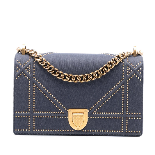Dior Medium Studded Denim Diorama Flap