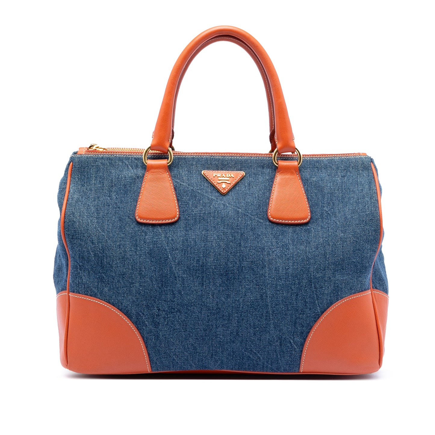 Prada Saffiano Trimmed Denim Handbag
