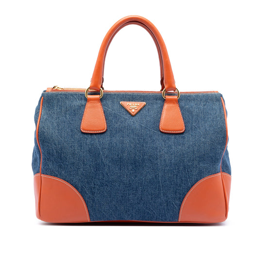 Prada Saffiano Trimmed Denim Handbag