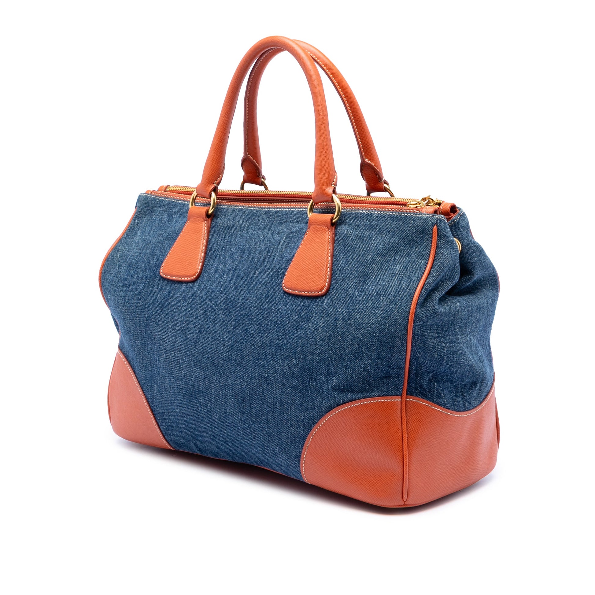 Prada Saffiano Trimmed Denim Handbag