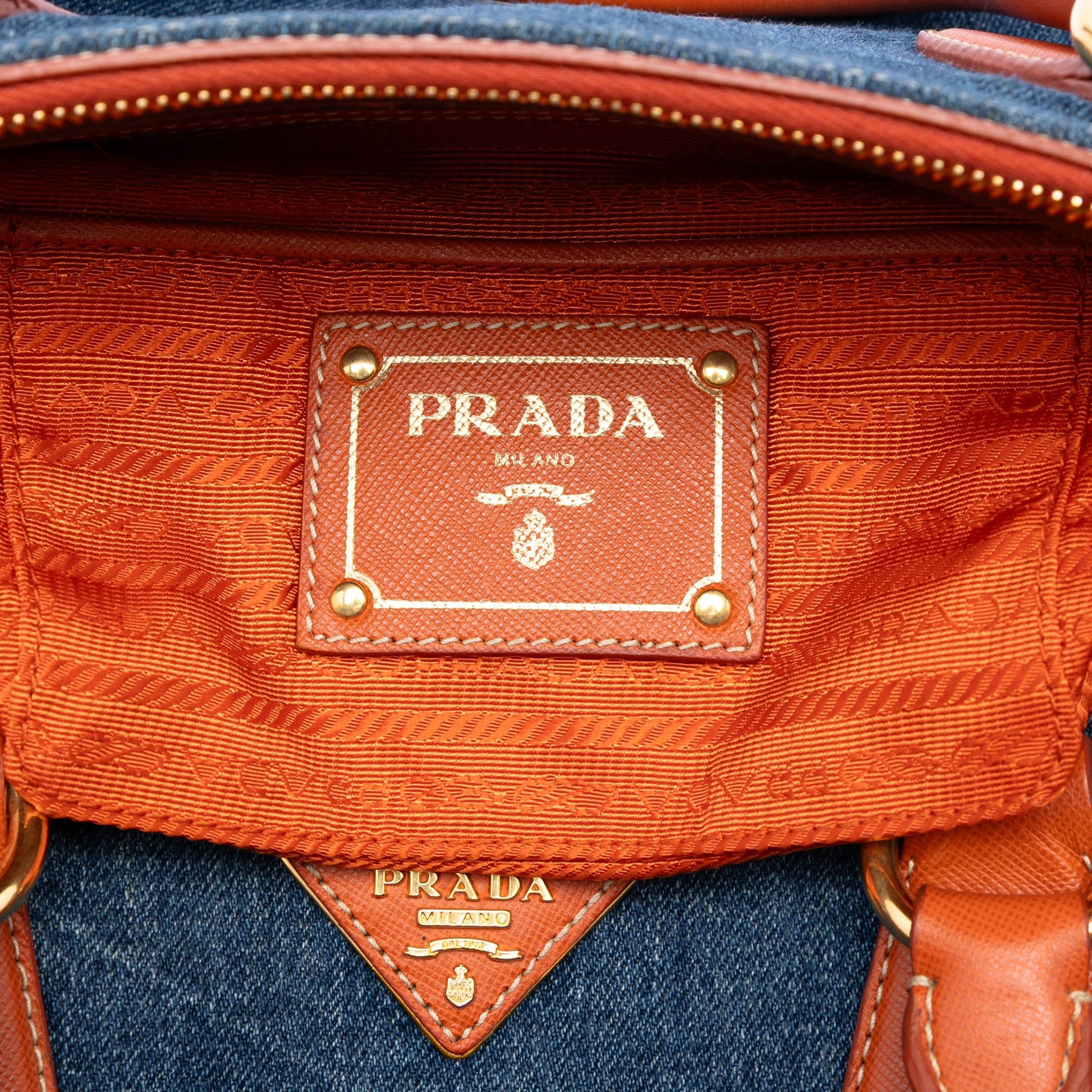 Prada Saffiano Trimmed Denim Handbag