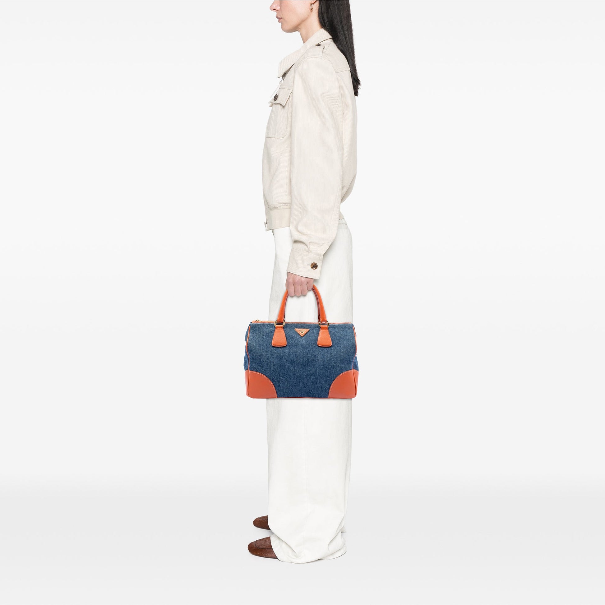 Prada Saffiano Trimmed Denim Handbag