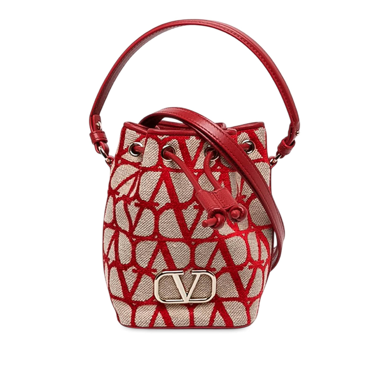Valentino Mini Canvas VLogo Iconographe Bucket Bag — Beige