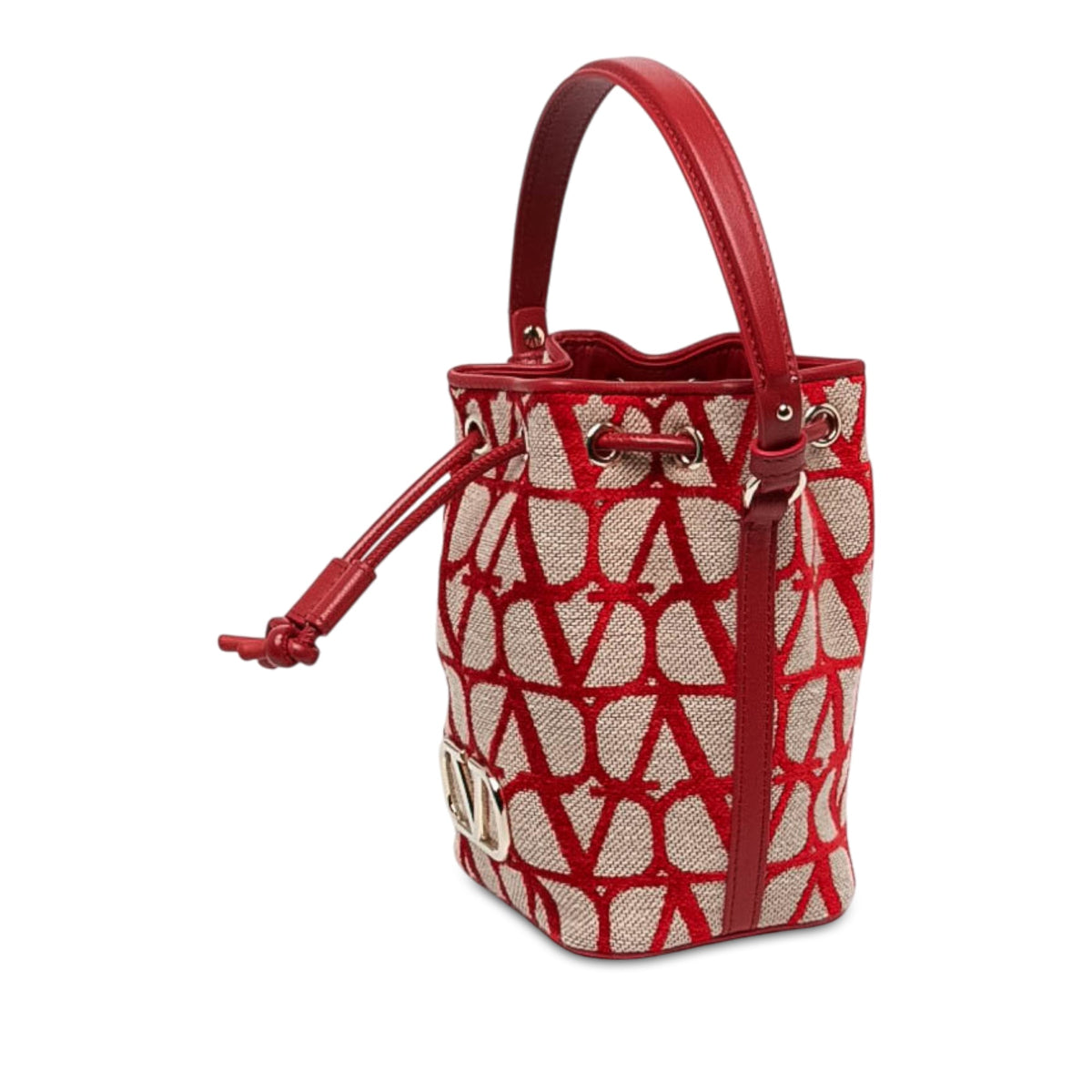 Valentino Mini Canvas VLogo Iconographe Bucket Bag — Beige