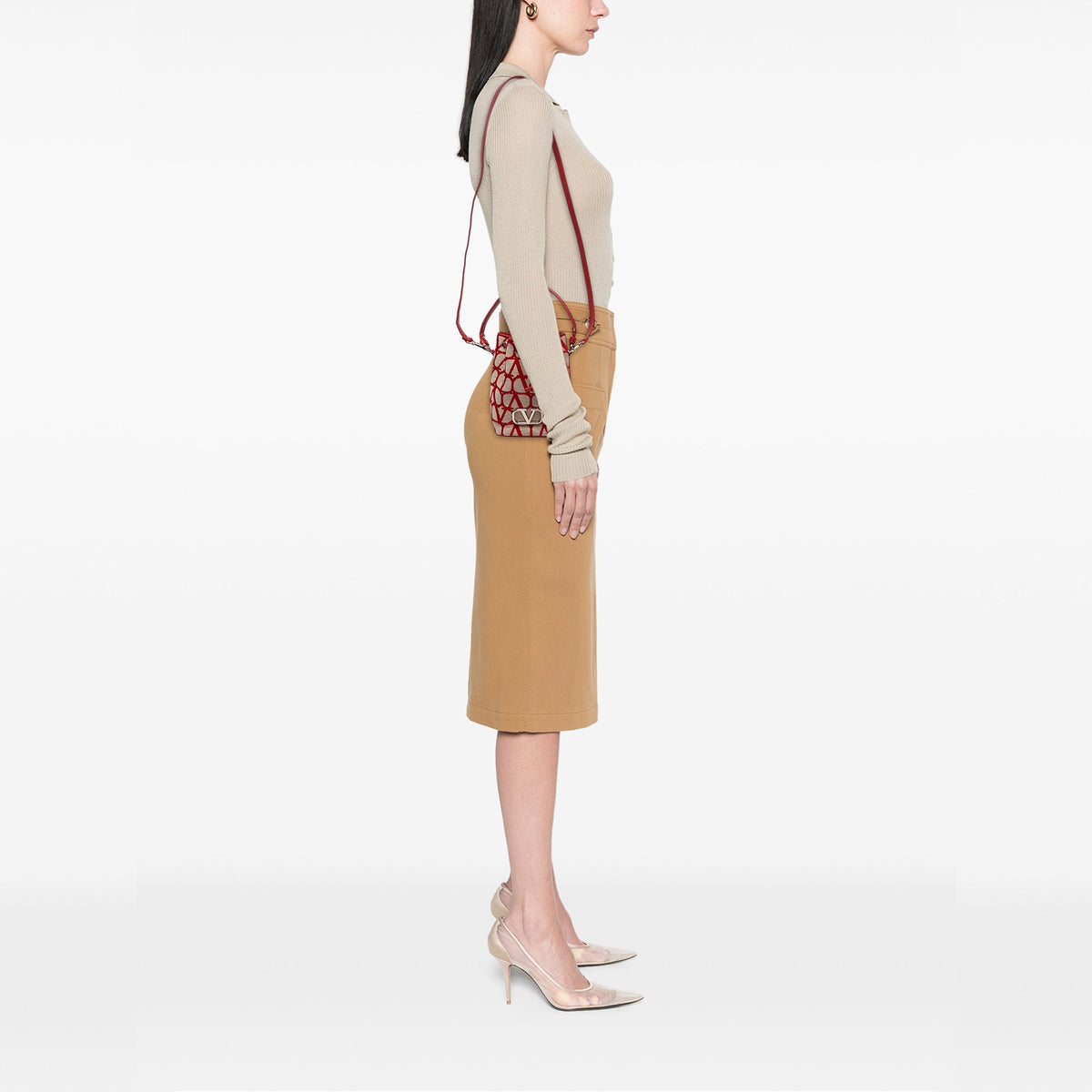 Valentino Mini Canvas VLogo Iconographe Bucket Bag — Beige