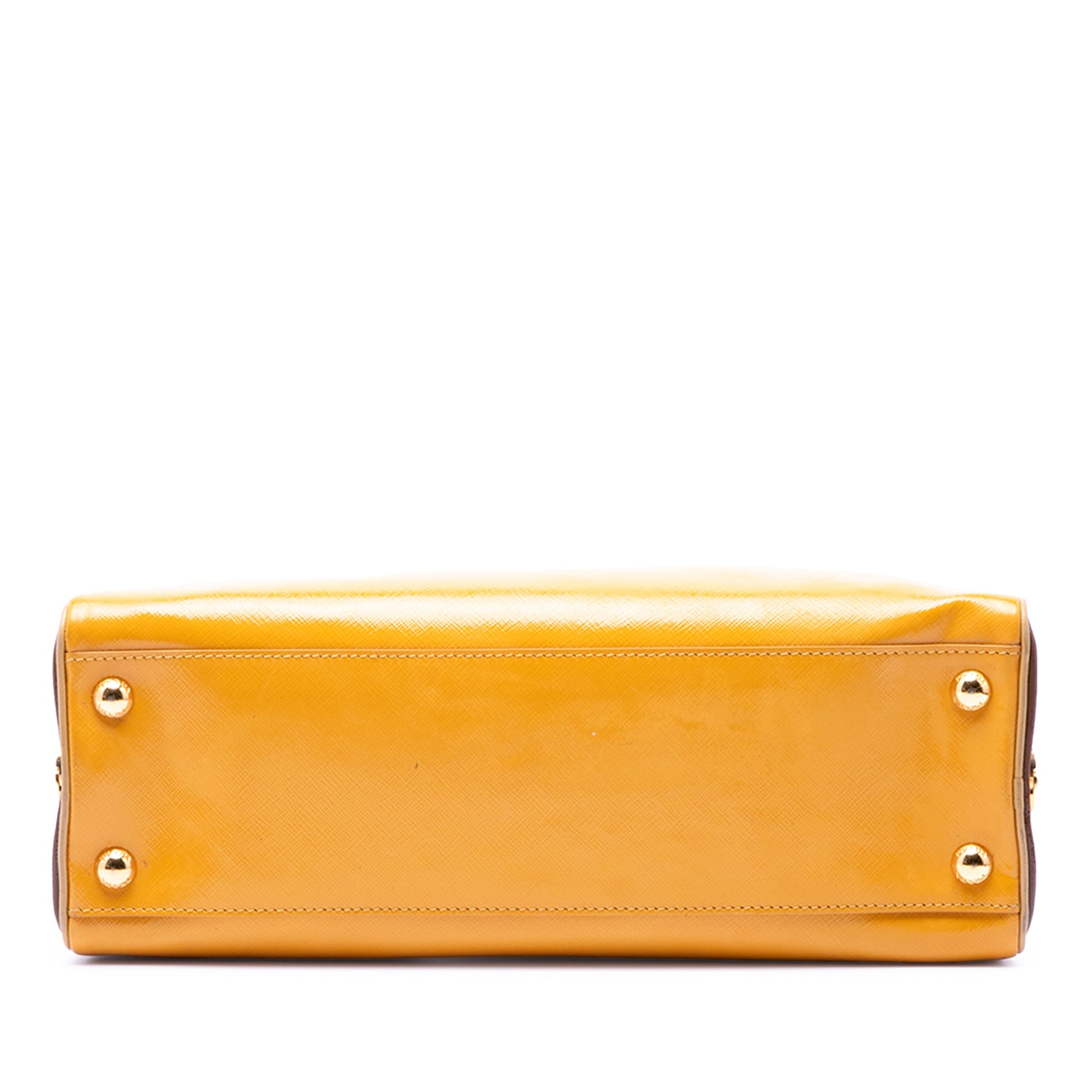 Prada Bicolor Saffiano Vernice Pyramid Frame Handbag
