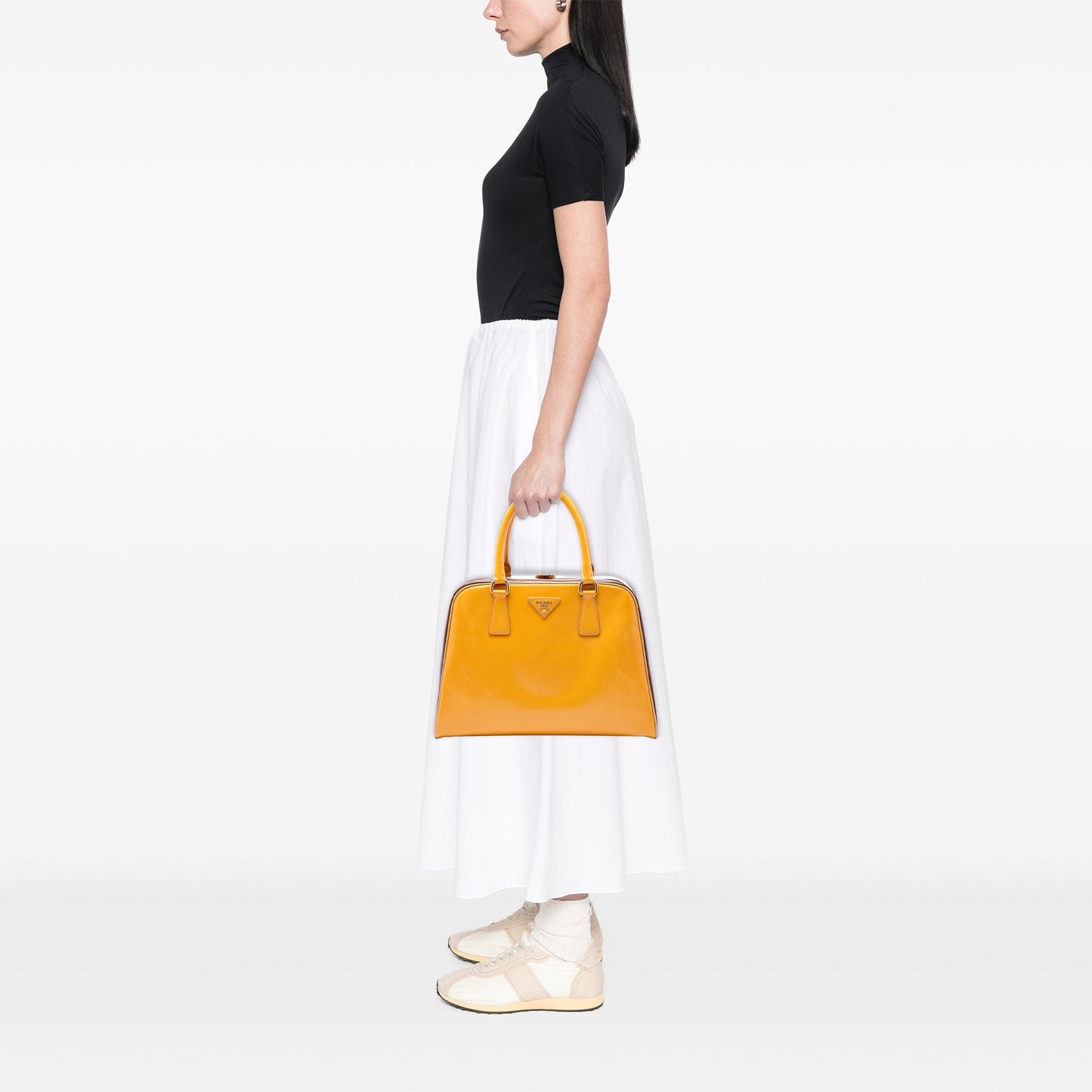 Prada Bicolor Saffiano Vernice Pyramid Frame Handbag