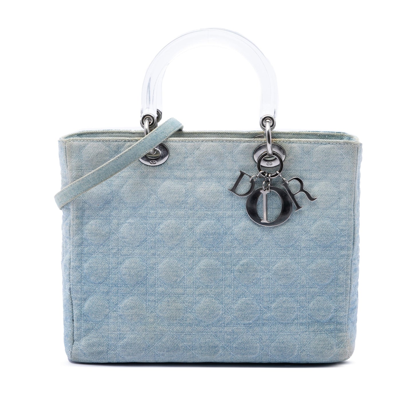 Dior Large Denim Cannage Acrylic Handles Lady Dior