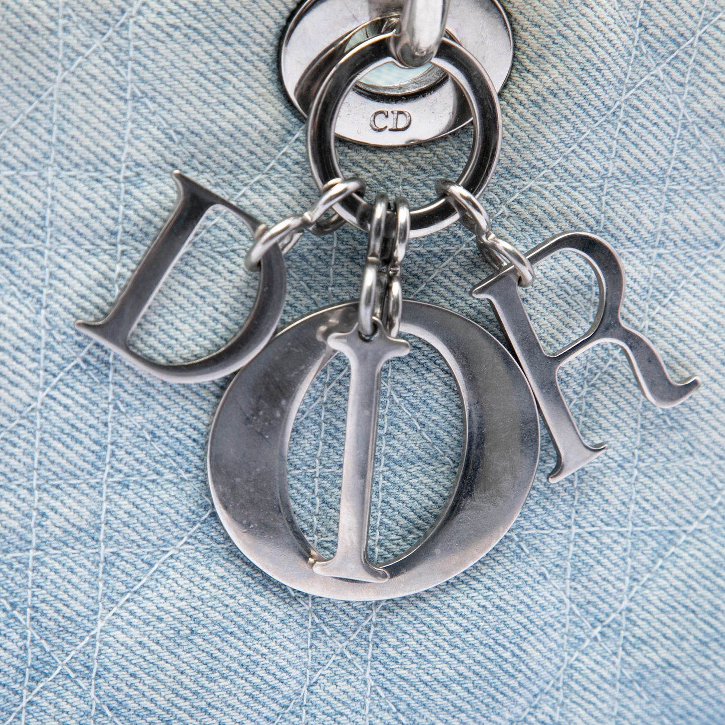 Dior Large Denim Cannage Acrylic Handles Lady Dior