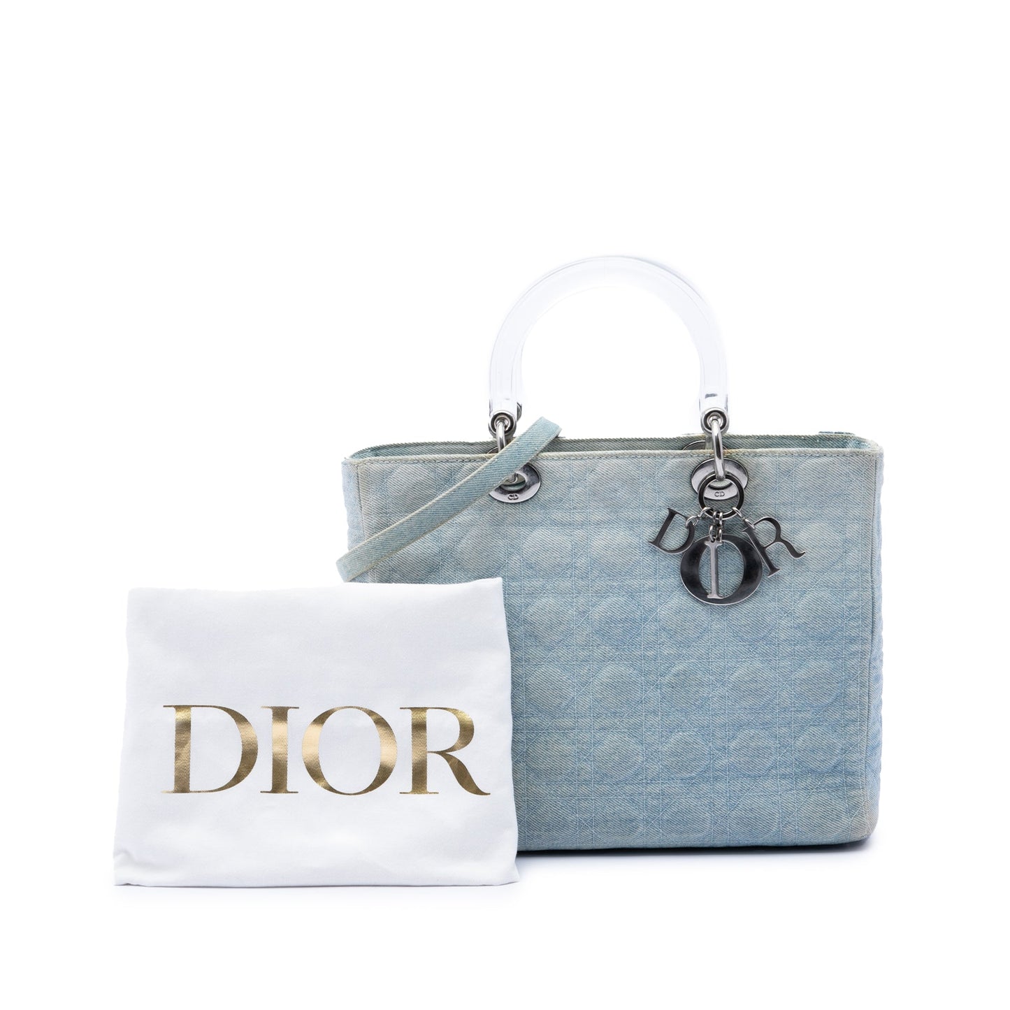 Dior Large Denim Cannage Acrylic Handles Lady Dior
