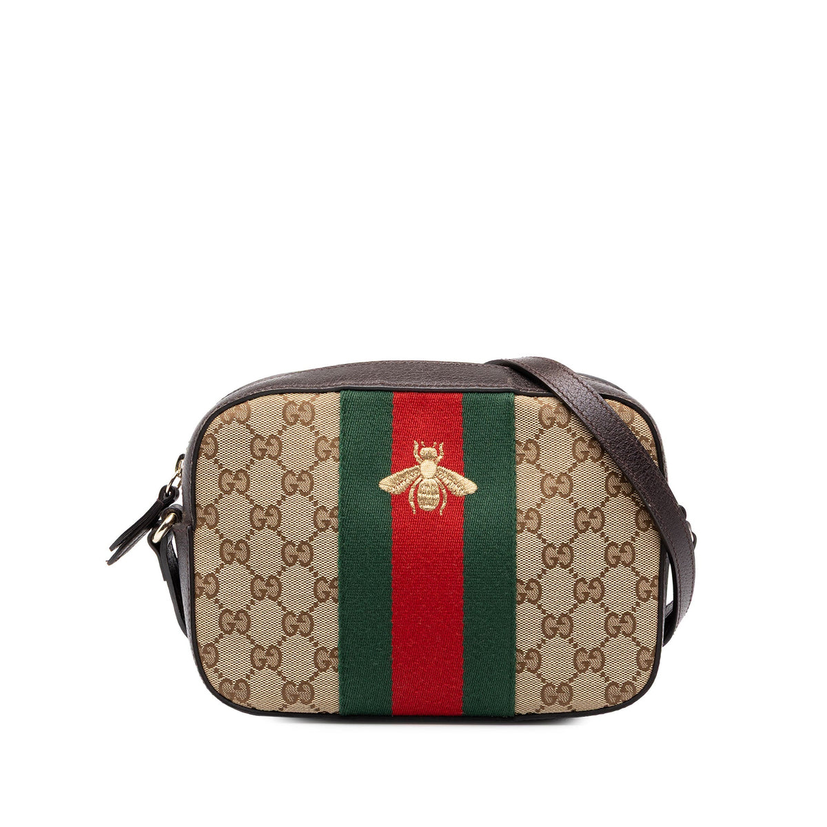 Gucci GG Canvas Webby Bee Camera Bag — Beige