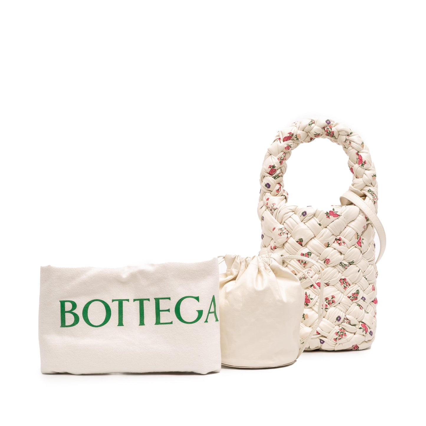 Bottega Veneta Small Floral Printed Leather Intrecciato Kalimero Bucket Bag