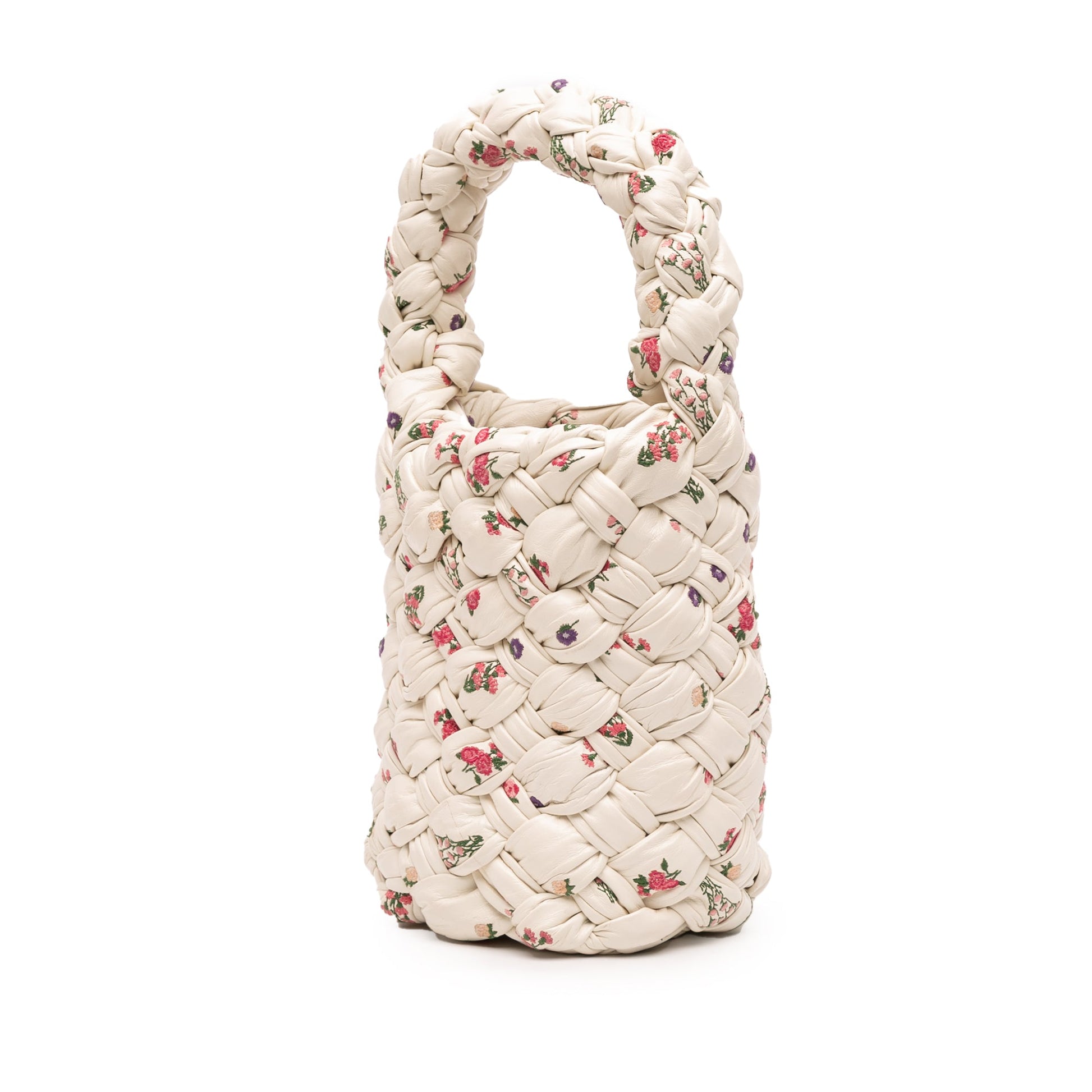 Bottega Veneta Small Floral Printed Leather Intrecciato Kalimero Bucket Bag