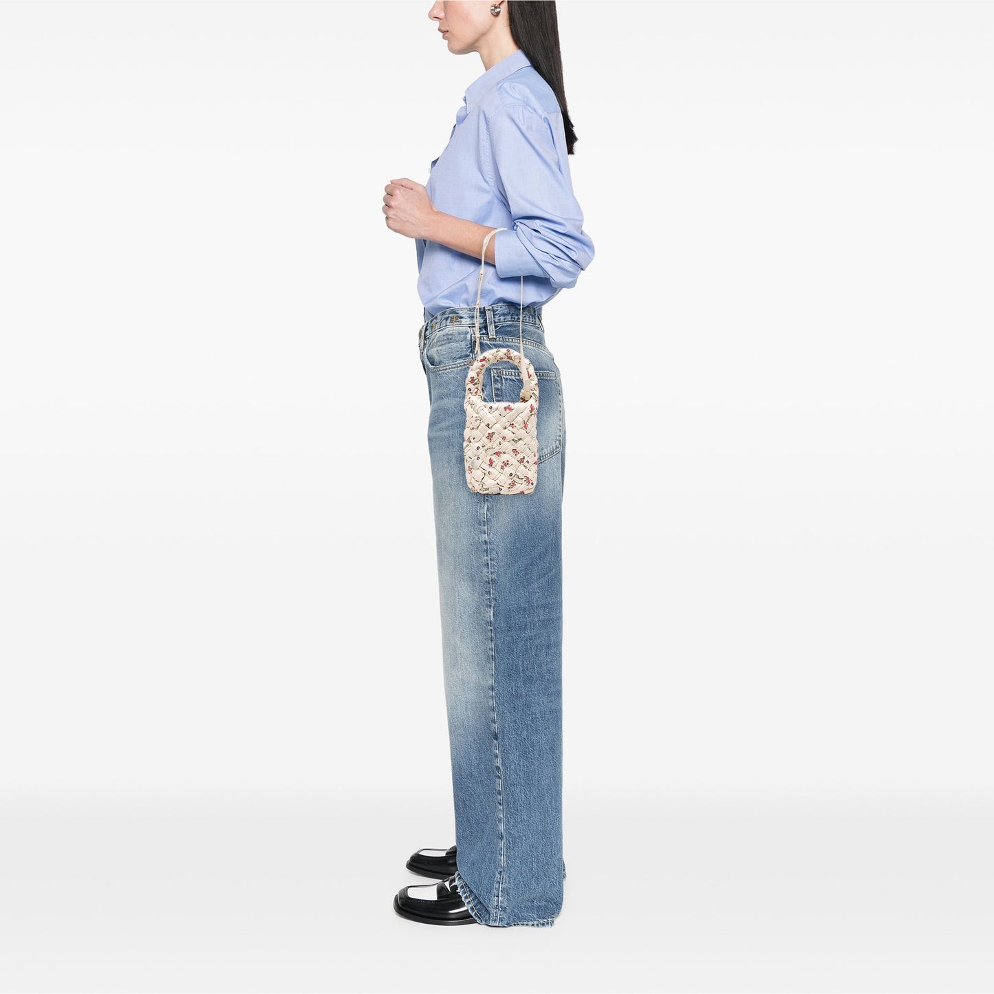 Bottega Veneta Small Floral Printed Leather Intrecciato Kalimero Bucket Bag