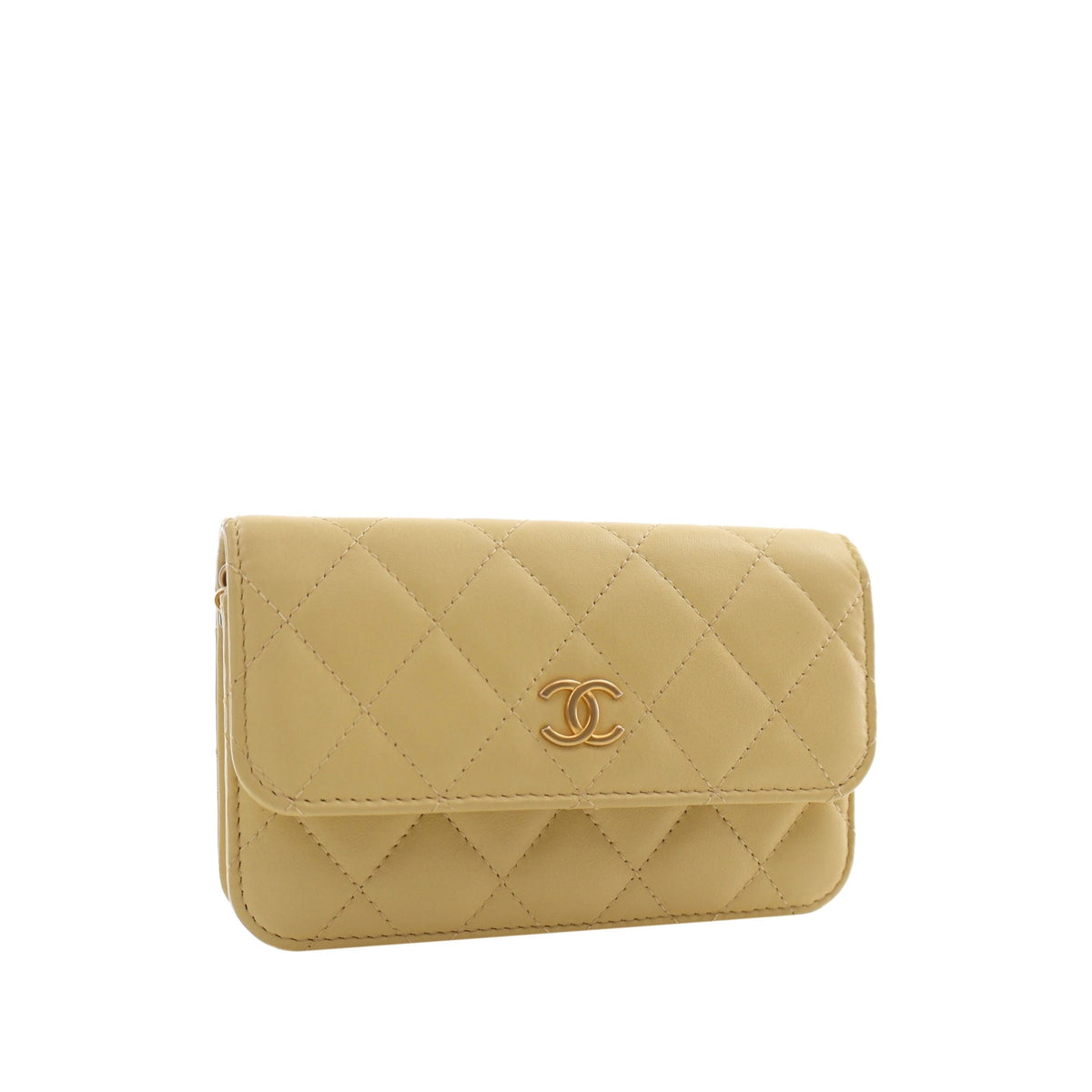 Chanel CC Quilted Lambskin Clutch With Chain — Yellow