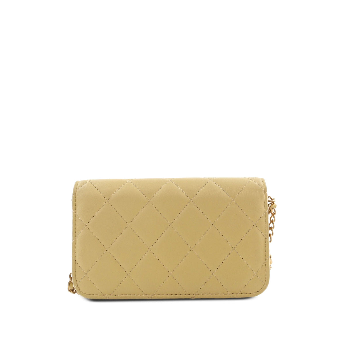 Chanel CC Quilted Lambskin Clutch With Chain — Yellow