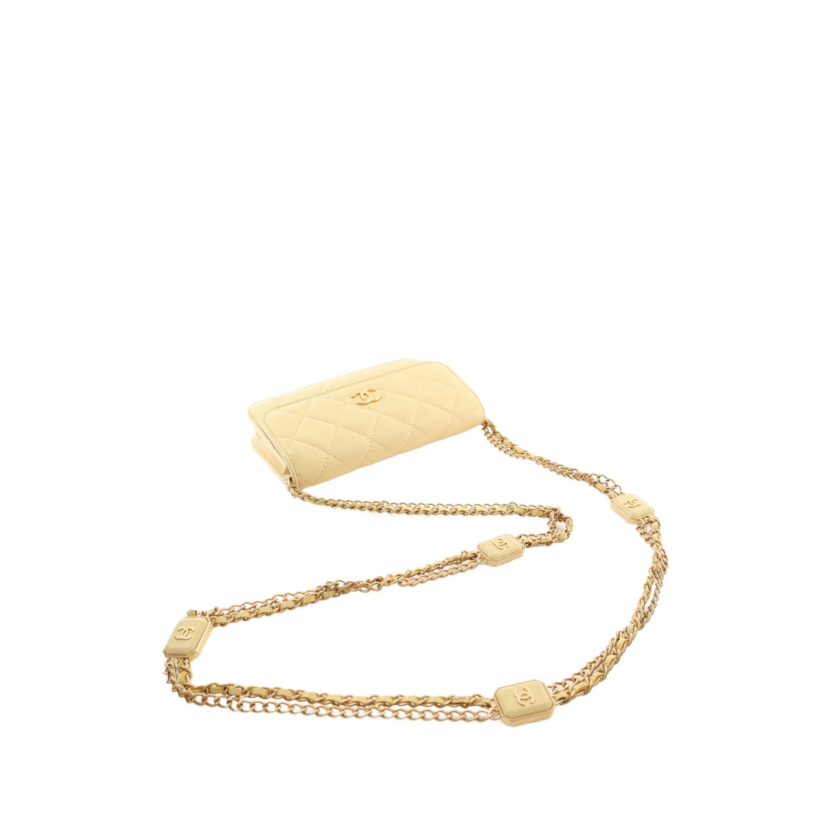 Chanel CC Quilted Lambskin Clutch With Chain — Yellow