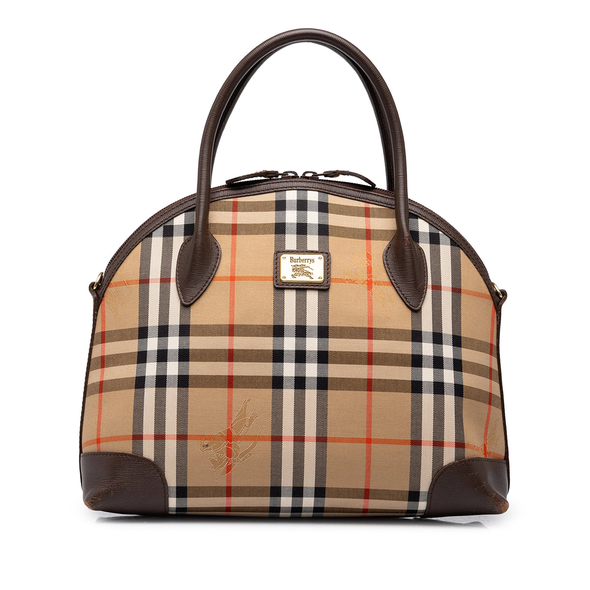 Burberry Haymarket Check Canvas Dome Satchel — Beige