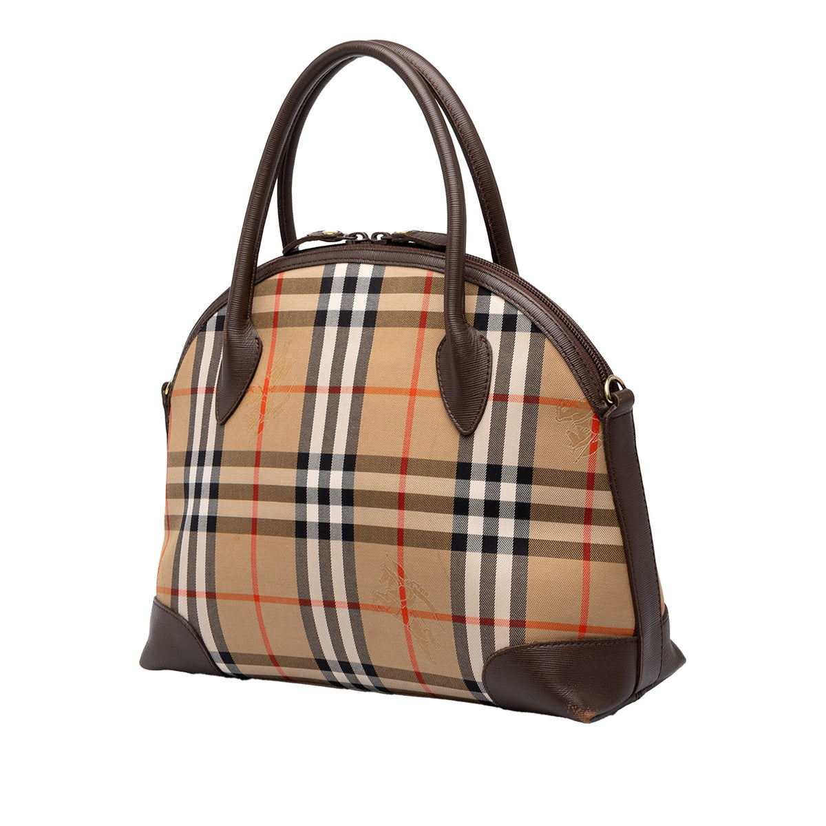 Burberry Haymarket Check Canvas Dome Satchel — Beige