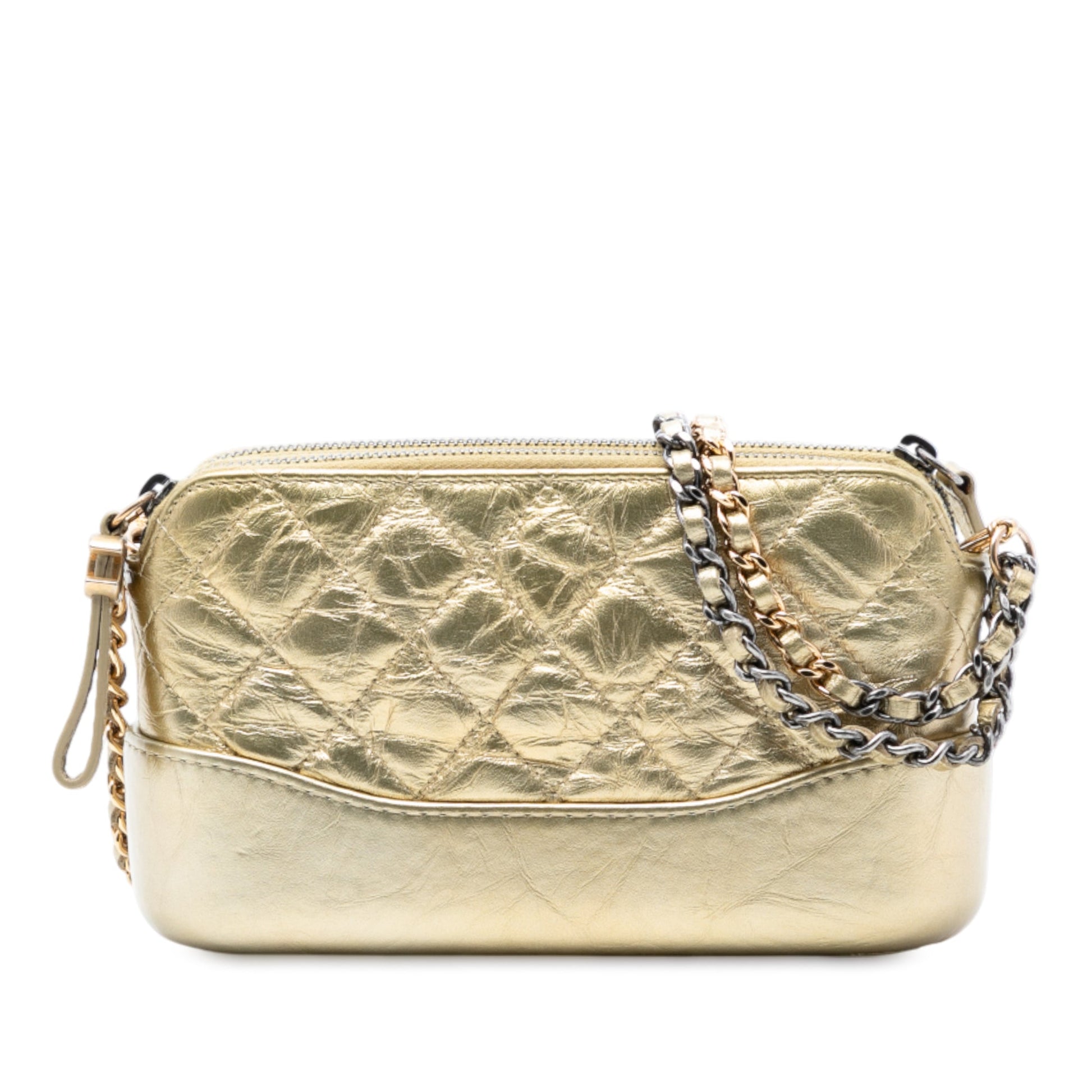 Chanel Quilted Metallic Aged Calfskin Gabrielle Clutch With Chain