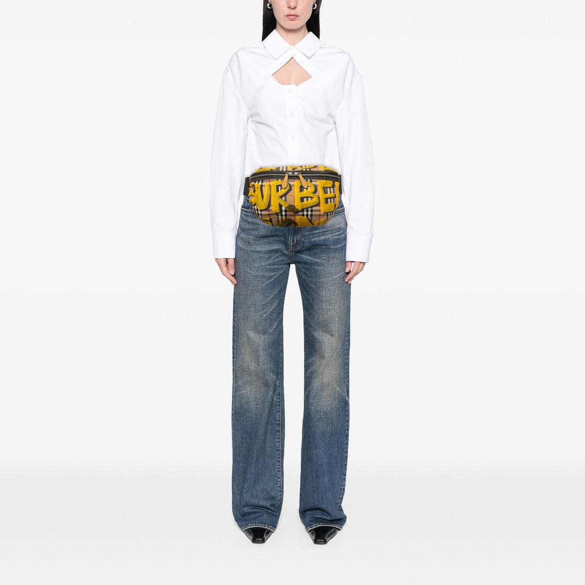 Burberry Large House Check Canvas Graffiti Sony Belt Bag — Beige