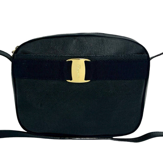 Ferragamo Lizard Embossed Leather Vara Crossbody