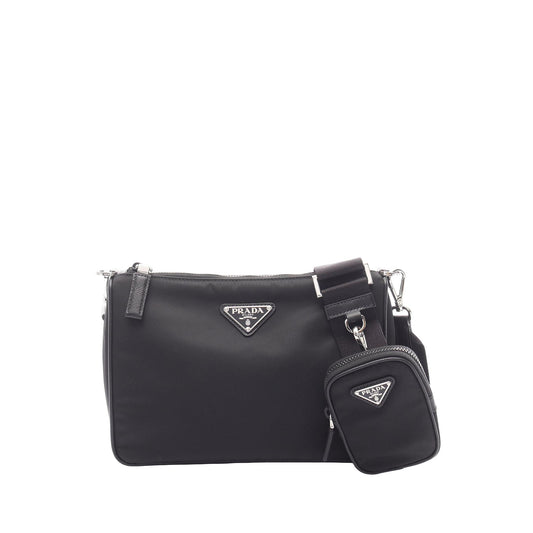 Prada Saffiano Trimmed Re Nylon Zip Top Crossbody