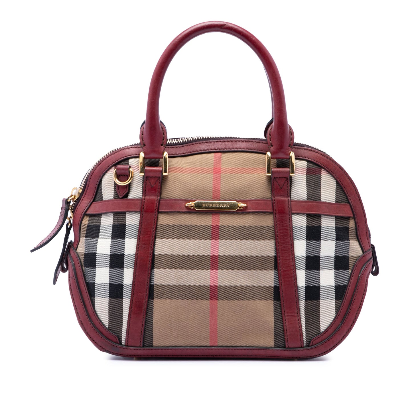 Burberry Small Leather Trimmed House Check Canvas Bridle Orchard Satchel