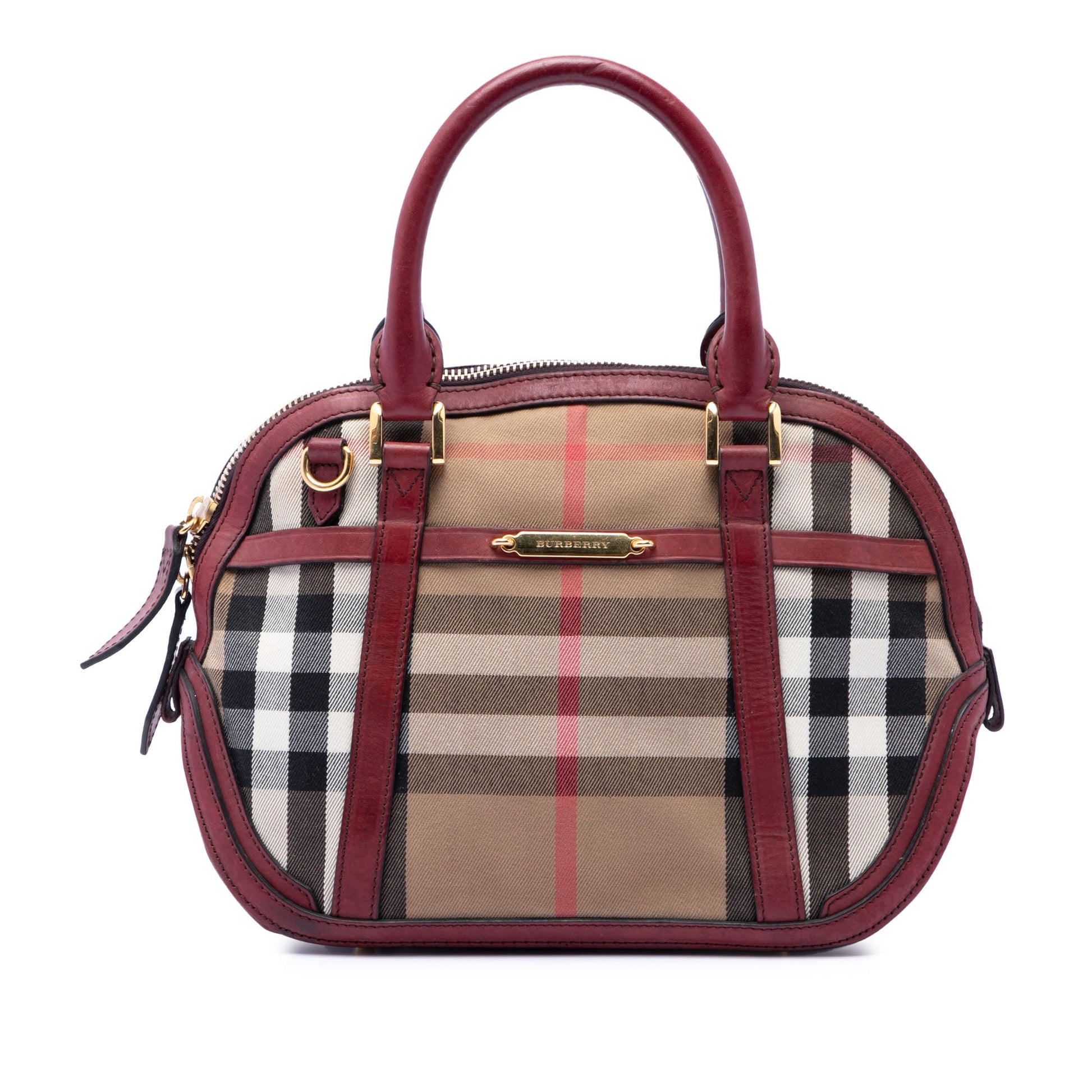 Burberry Small Leather Trimmed House Check Canvas Bridle Orchard Satchel